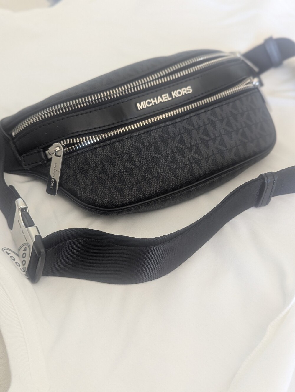 Michael Kors Black Signature MK Belt Bag Fanny Pack Double Zip Crossbody